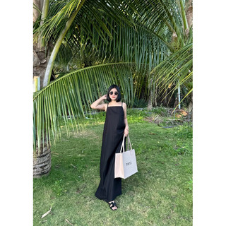 đầm 2dây linen hở lưng