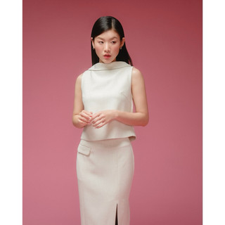 Áo cổ trụ lưng xẻ dáng crop thiết kế nút bấm kim loại sang trọng  - Chất vải Boil Nhật dày dặn co dãn ít nhăn