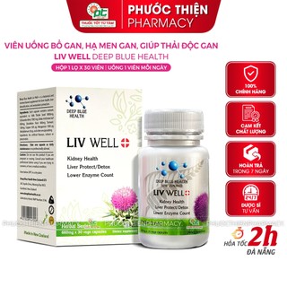 Viên uống bổ gan, giải độc gan Deep Blue Health LIV WELL hộp 30 viên hỗ trợ hạ men gan, gan nhiễm mỡ liverwell
