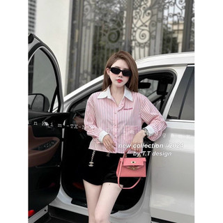Áo sơ mi miu miu cổ phối cúc ngọc