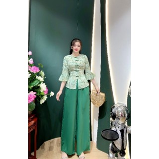 bộ bà ba lụa mengo tay loe thiết kế cao cấp DIỆU THU pháp phục đồ lam đi chùa đi lễ, áo lẻ bà ba lụa cổ tròn cao cấp