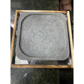 Bộ đá vuông lõm 25cm + khay gỗ + inxox