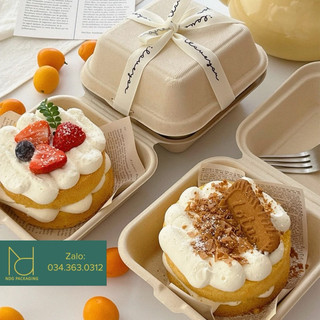 Set 50 cái - hộp bã mía đựng bánh bento 15x15x8cm