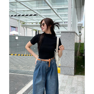 Áo thun cộc tay cao cổ dáng babytee basic form ôm