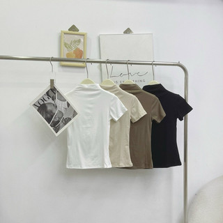 Áo thun cộc tay cao cổ dáng babytee basic form ôm