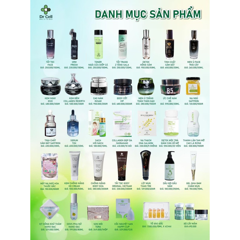 Hàng Sale mỹ phẩm Dr Cell (bấm thêm vào giỏ hàng để chọn sản phẩm)