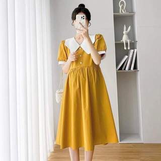 Váy bầu,đầm bầu bigsize màu vàng phối cổ cực xinh,phù hợp cho các mom công sở