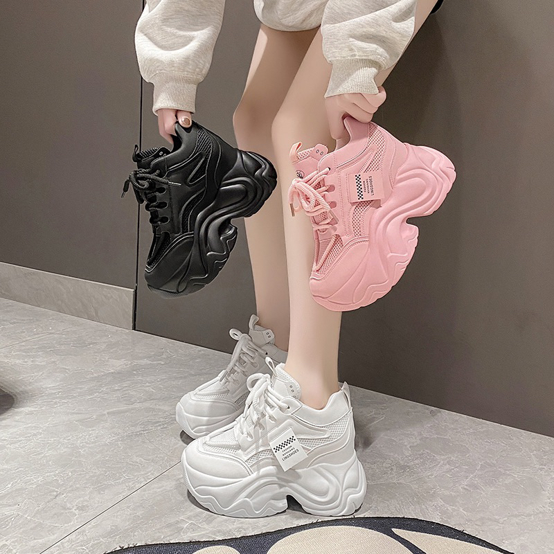 (SẴN HỒNG 35, ĐEN 38,39) Giày thể thao thời trang độn đế 10,5cm (sz34-39)