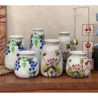Bộ 3 bình hoa vẽ tay gốm Bát Tràng, Set 3 bình gốm decor hoạ tiết vẽ tay cực xinh, bình hoa vẽ tay thủ công Bát Tràng