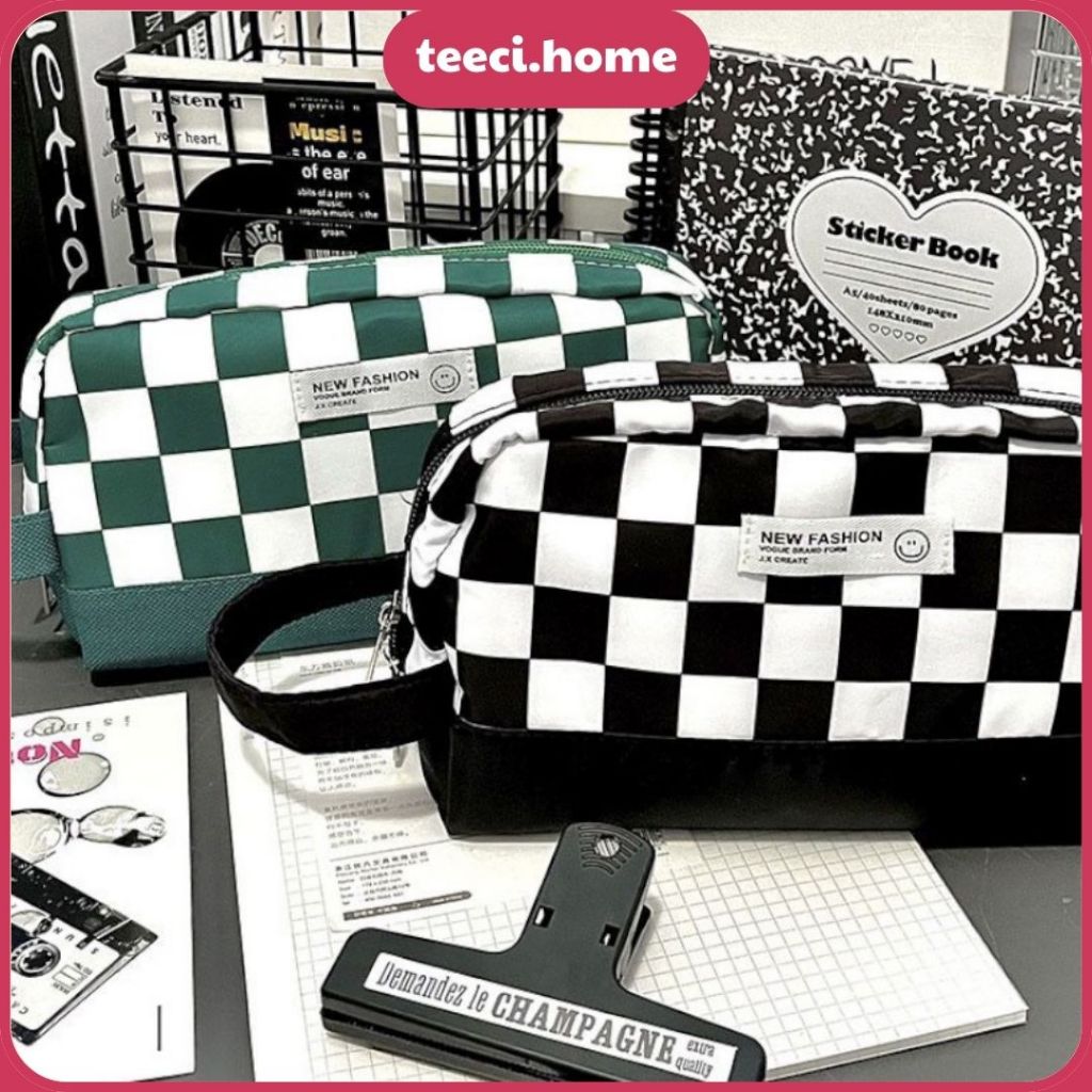 Túi Đựng Bút Caro Trong Suốt Chống Thấm Nước Sức Chứa Lớn Kẻ Sọc Caro New Currents Đựng Bút Tài Liệu