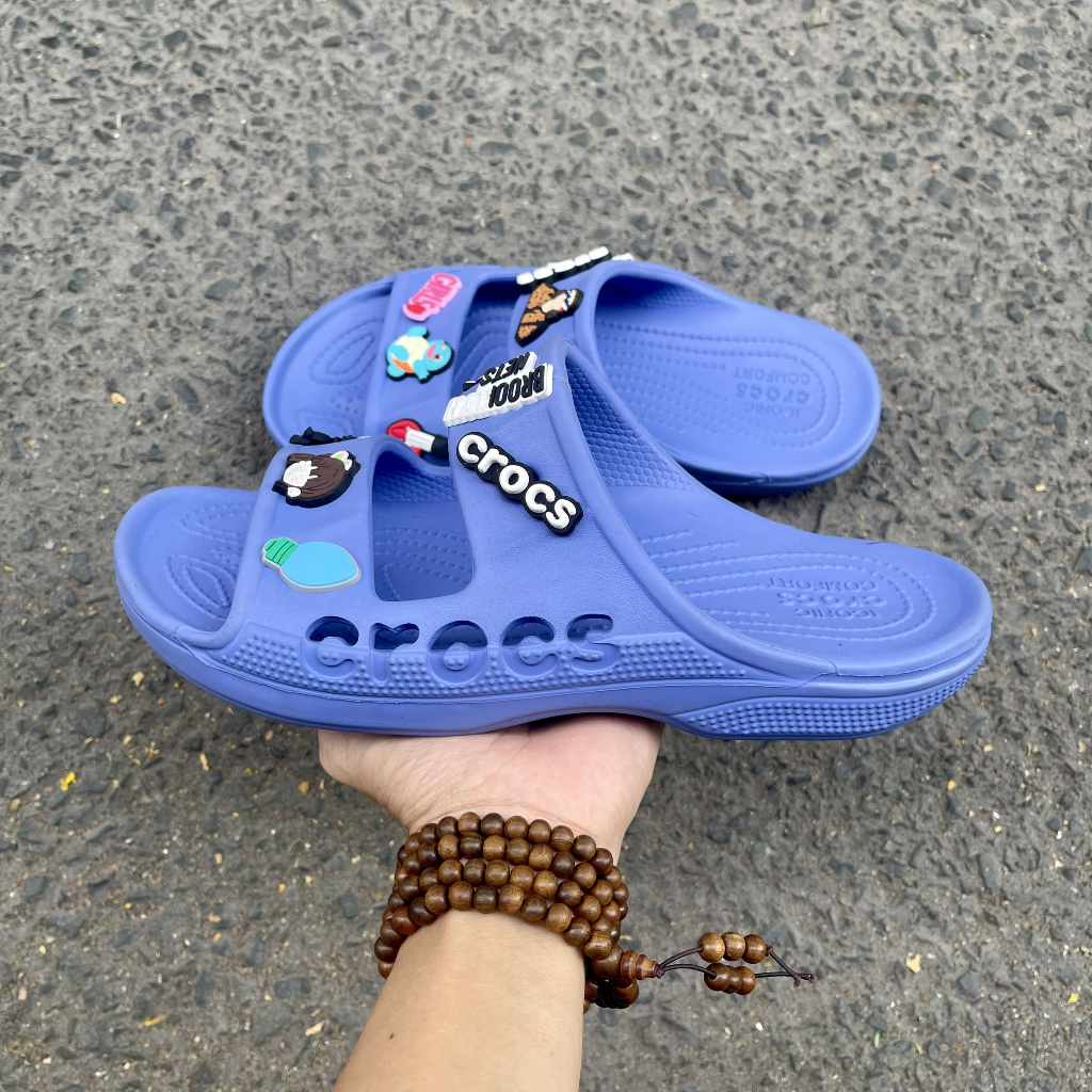 Dép xăng đan crocs cho nam nữ, dòng baya 2 quai ngang màu xanh B2QNX, hàng chính hãng có lỗi cắt đã xử lý