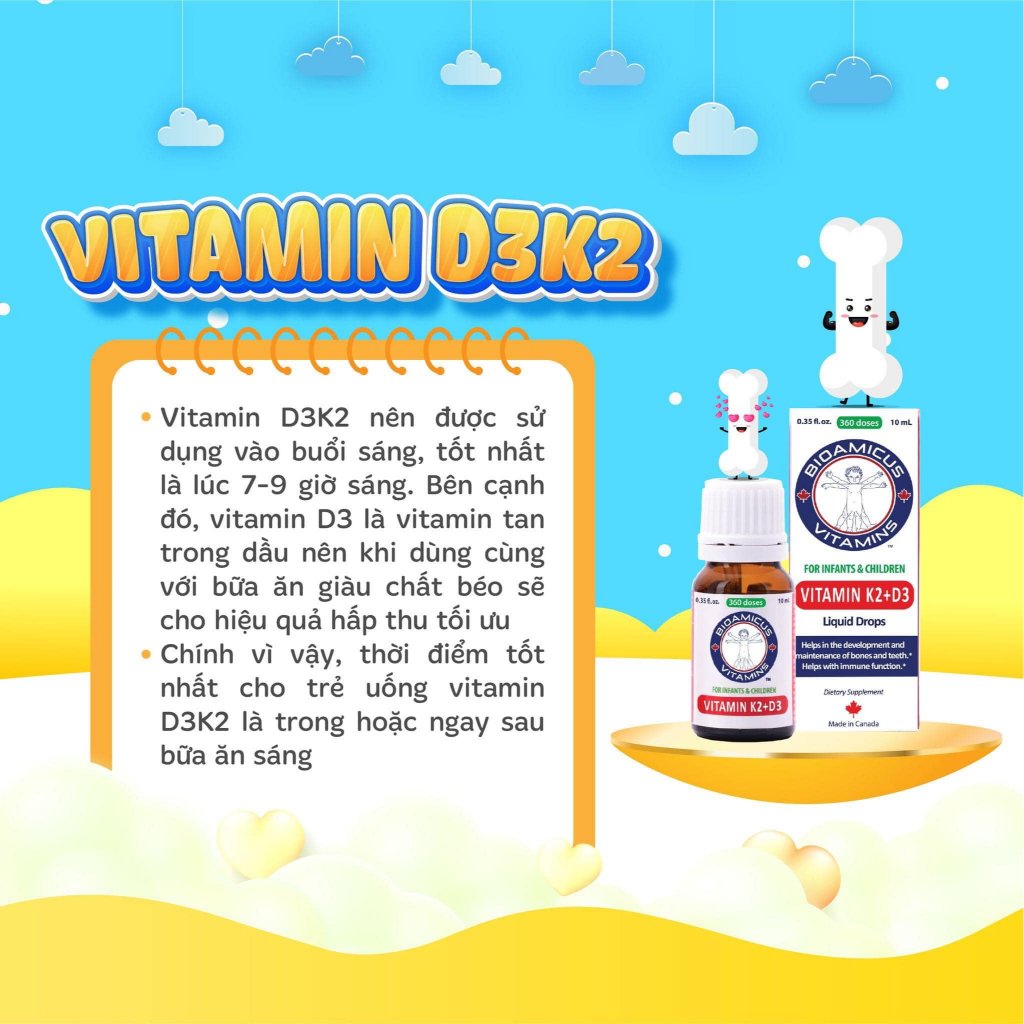 Bioamicus Vitamin D3 Vitamin K2 D3 Tăng khả năng hấp thu canxi cho xương