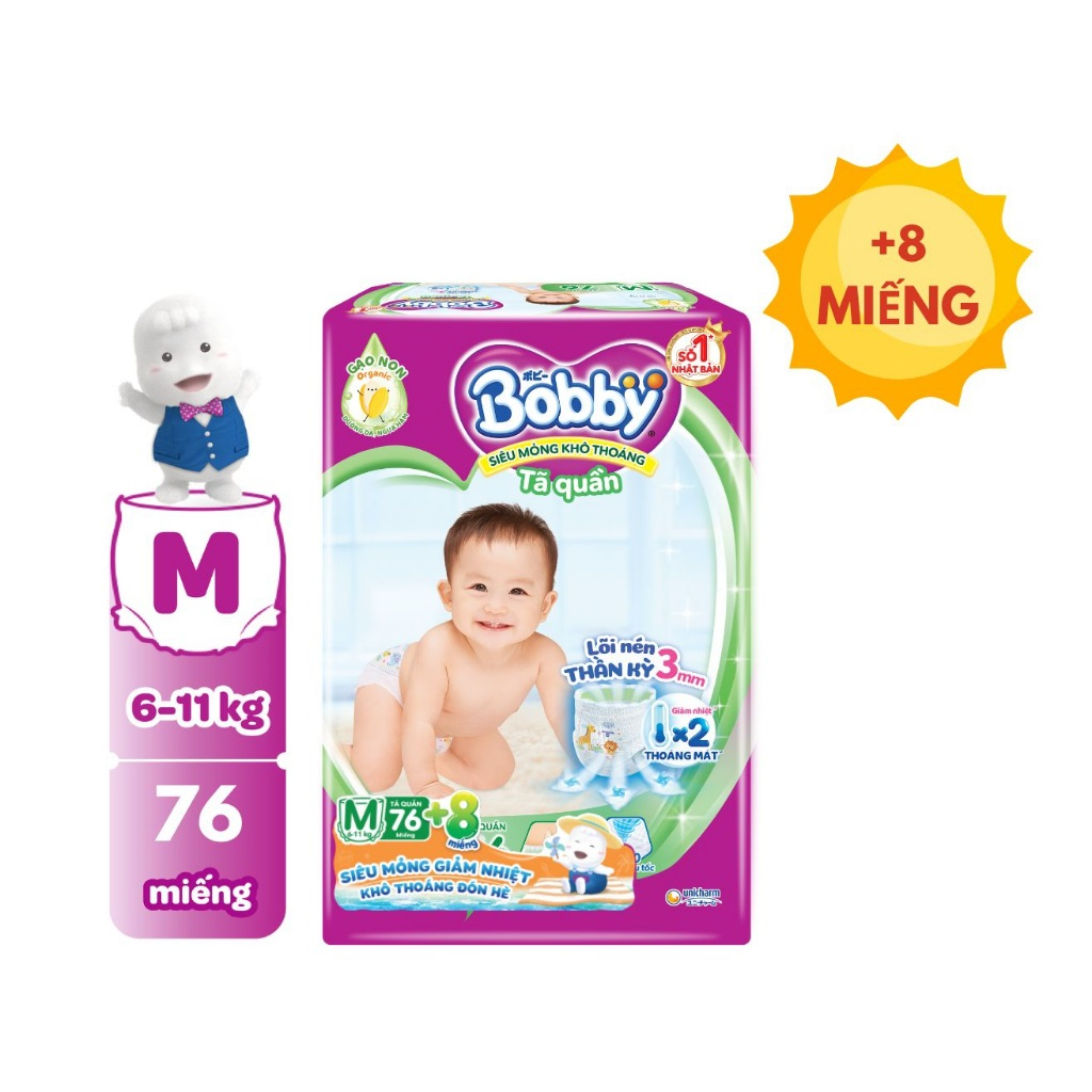 Bỉm / Tã Quần Bobby M76+6/L68+6/XL62+6/XXL56 Chính Hãng