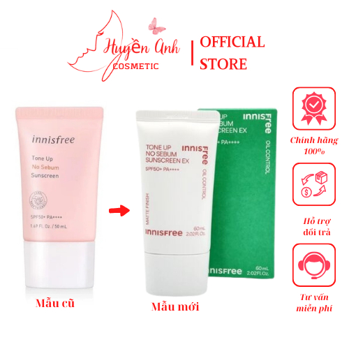 Kem chống nắng kiềm dầu và nâng tông da innisfree Tone Up No Sebum Sunscreen SPF50+ PA++++ 50ml mẫu mới 2022