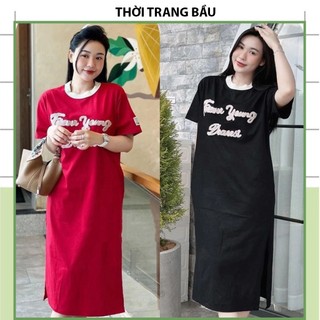 ĐẦM VÁY COTTON IN CHỮ SANG CHẢNH MẶC ĐI LÀM ĐI CHƠI V750-ĐẦM BẦU THIẾT KẾ DÁNG SUÔNG MÀU SẮC TRẺ TRUNG PHONG CÁCH HÀN