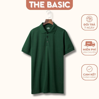 Áo thun polo nam the basic áo thun có cổ vải chất cotton co giãn cao cấp màu xanh lá đậm - ave027