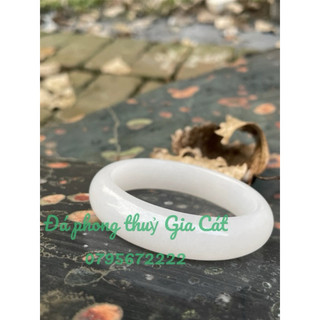 Vòng bản hẹ đá bạch ngọc onyx trắng tinh siêu đẹp kiểm định