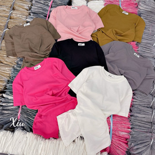 Áo thun tà chéo tay ngắn che khuyết điểm chất cotton thái lạnh