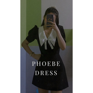 ĐẦM PHOEBE Cổ trắng, tay phồng kèm nơ (Hình thật shop chụp₫