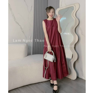 Đầm váy đỏ mận sát nách dáng dài siêu xinh cho các nàng đi chơi, du lịch S029