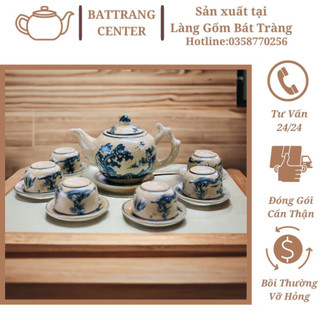 (MỚI RA  LÒ)Ấm chén men rạn cổ-bộ cành cây vẽ Trúc Lâm Thất Hiền-Gốm sứ Bát Tràng