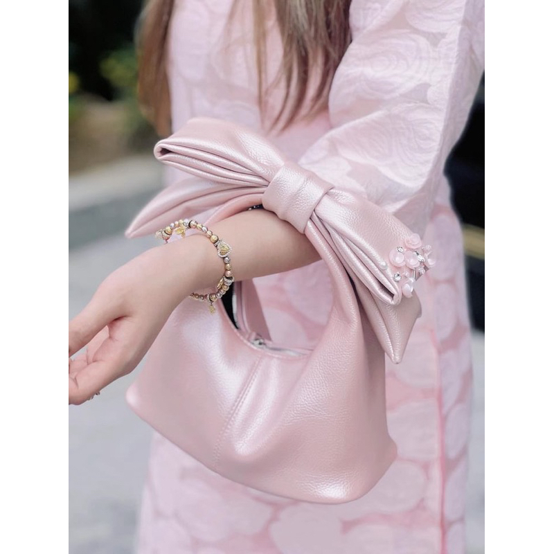 Túi nữ Chow bag Hérisson màu hồng nhũ  + nơ tháo rời | BigBuy360 - bigbuy360.vn