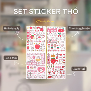 Set 4 tấm sticker hình dán trang trí cute