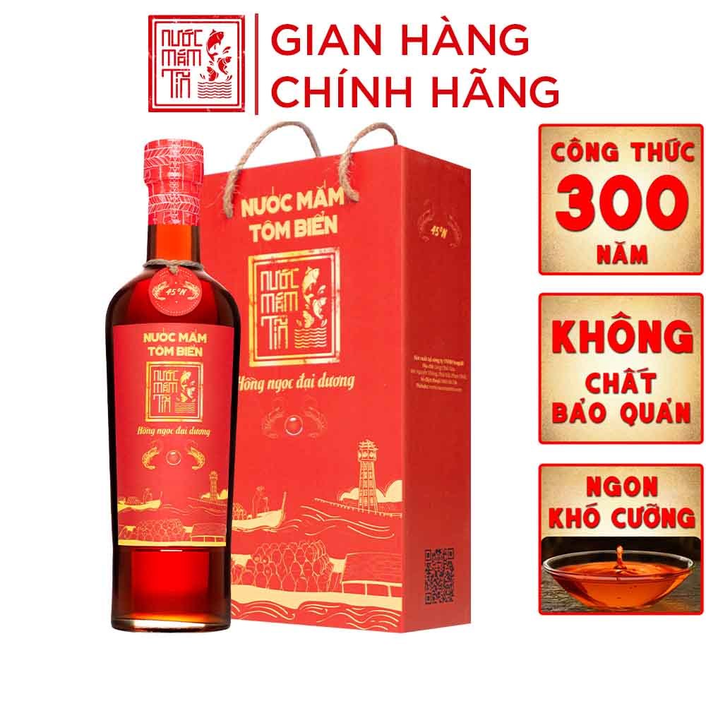 01 Chai Nước mắm Tĩn Tôm Biển Hồng Ngọc Đại Dương độ đạm 45N chai thủy tinh 500ml/chai ngon nguyên chất