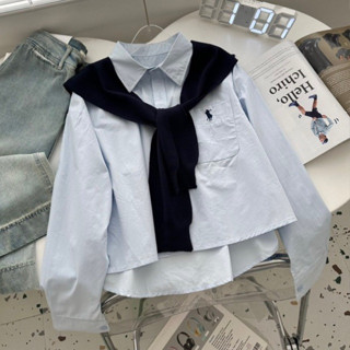 ( Mã giảm 30k) Sẵn ship hoả tốc Set combo áo sơ mi nữ thêu ngựa kèm vạt len mỏng phong cách năng động hàng QCCC loại 1