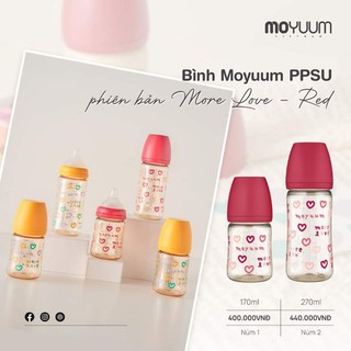 Bình sữa Moyuum PPSU Hàn Quốc - Moyuum tim vàng, tim đỏ, baby sleep thay núm chống sặc và chống đầy hơi cho bé