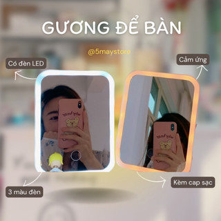 Gương để bàn hình vuông tiện dụng cảm ứng đèn LED cute