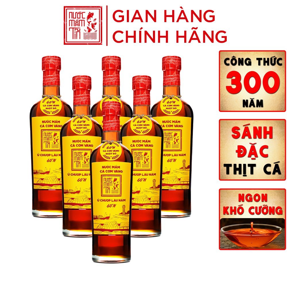 Thùng 6 nước mắm 60N - 500ml - Nước Mắm Tĩn Cá Cơm Vàng Ruột Đỏ Chai Thuỷ Tinh 500ml/chai Truyền Thống