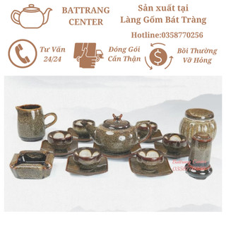 (THƯỢNG TÂN KIỀU)Bộ Ấm Chén Pha Trà Hoả Biến Bát Tràng-HOT NHẤT HIỆN NAY,men Gấm Nâu