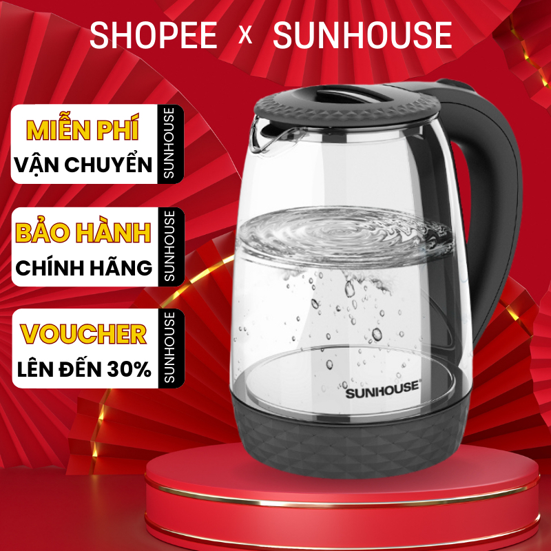 ẤM SIÊU TỐC THỦY TINH 1.8L SUNHOUSE SHD1215B - Thuỷ tinh trong suốt, HKM sữa Ensure