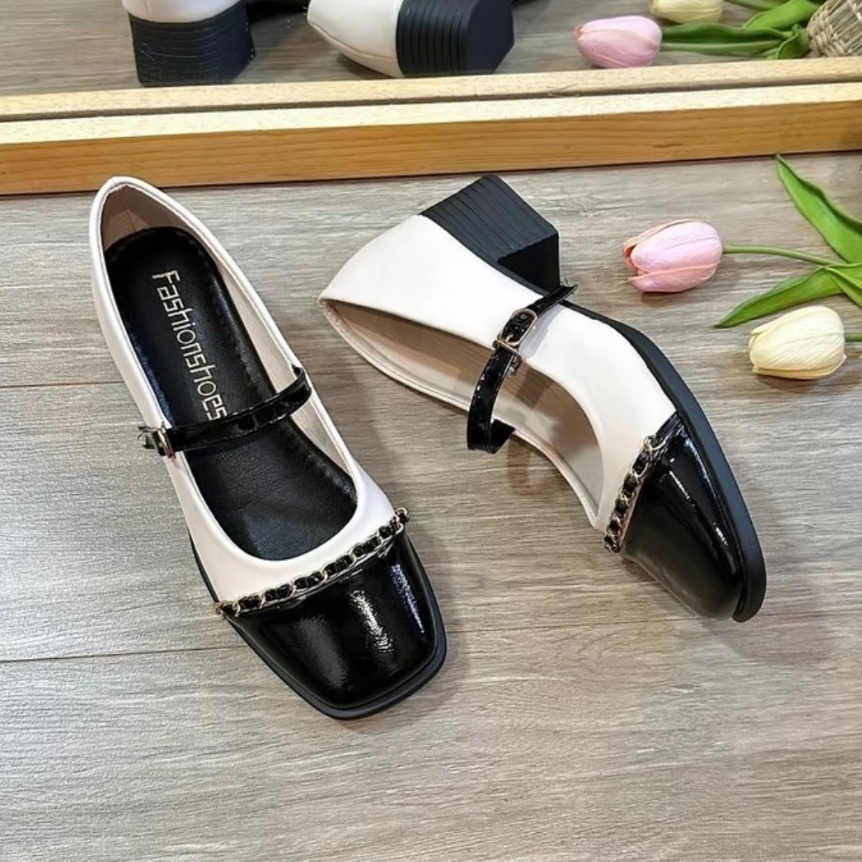 (Form rộng- lùi 1 size)Giày marry đế cao 5f siêu nhẹ mix màu mũi bóng quai xích sang chảnh( 5f mix màu phối xích)