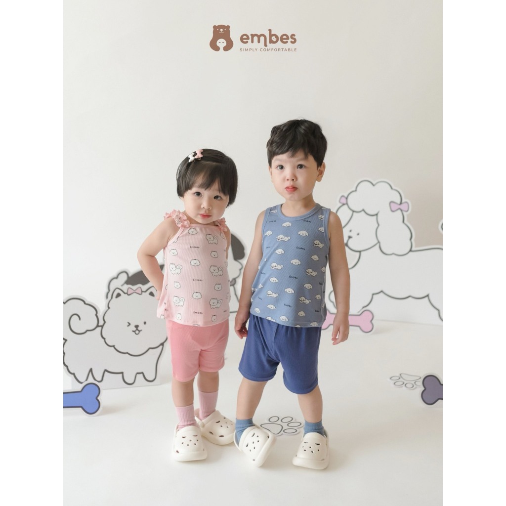 Bộ cộc ba lỗ / hai dây chất tăm Embes họa tiết con vật cho bé trai bé gái