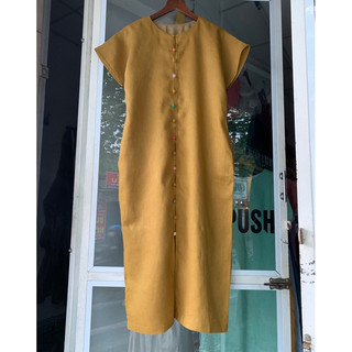 Đầm linen tưng premium khuy bọc đổi màu tay dơi