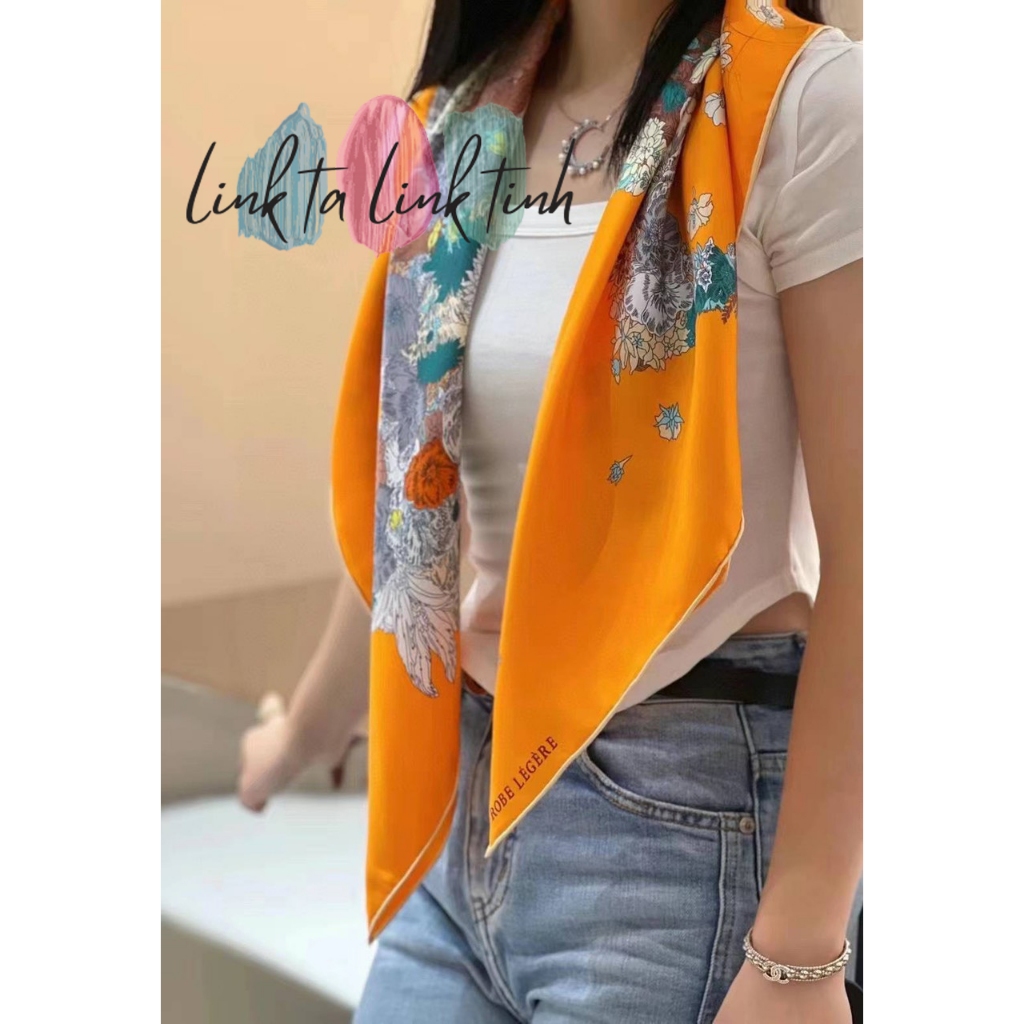 khăn bandana - khăn bandana lụa - khăn bandana vintage trắng đỏ hồng vuông 90x90 cm CAO CẤP