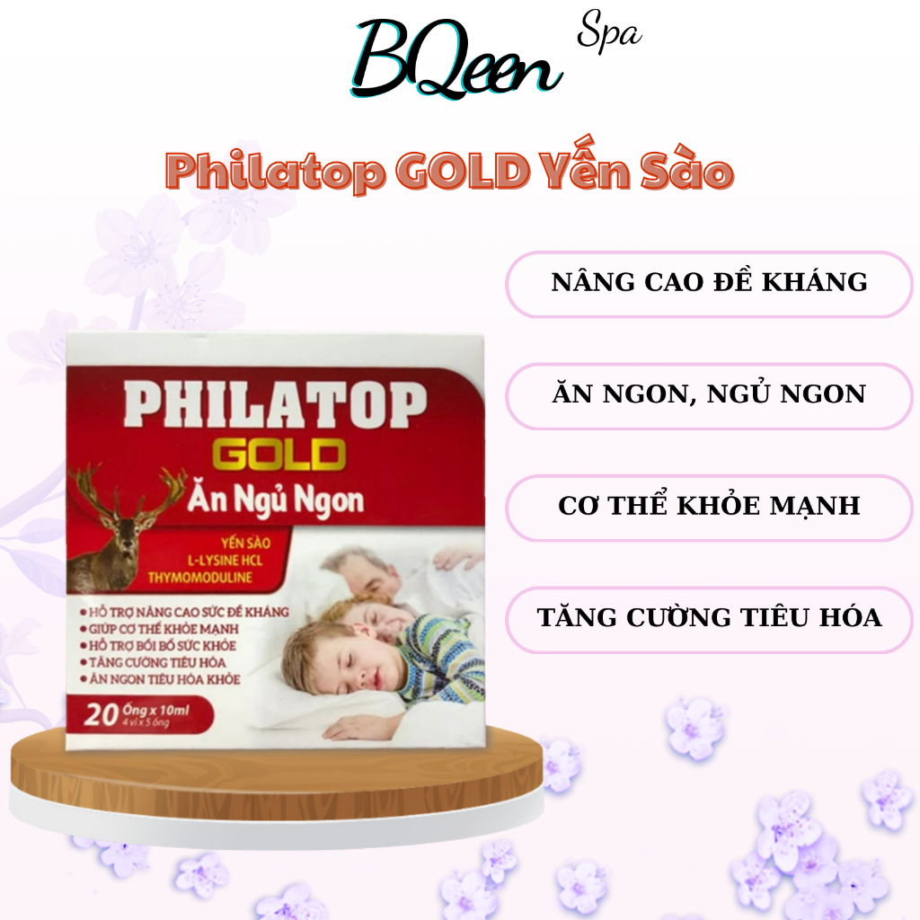 Philatop Gold yến sào, hồng sâm, giúp ăn ngủ ngon, nâng cao sức đề  kháng, hộp 20 ống
