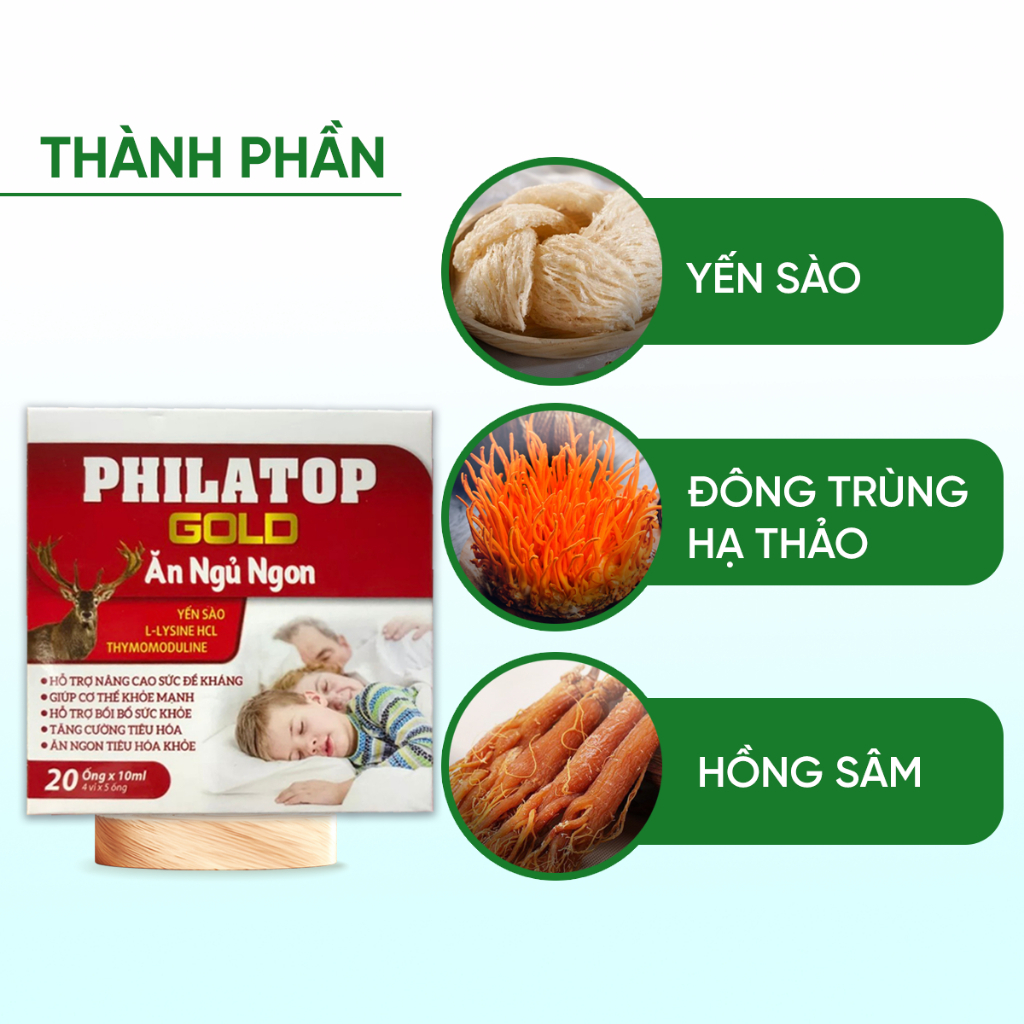 Philatop Gold yến sào, hồng sâm, giúp ăn ngủ ngon, nâng cao sức đề kháng