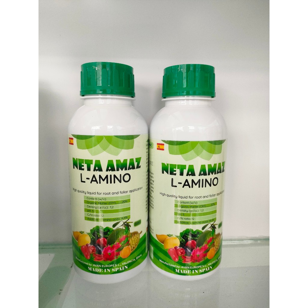 NETA AMAZ, L-AMINO, chứa amino acid dạng hữu cơ, giúp cây trồng đâm đọt, mập đọt, dưỡng hoa, trái non chuyên sầu riêng