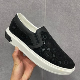 Giày slipon nam Eo Vì da nhung vân hoa chữ monogram đế cao su basic boy phố GS103P