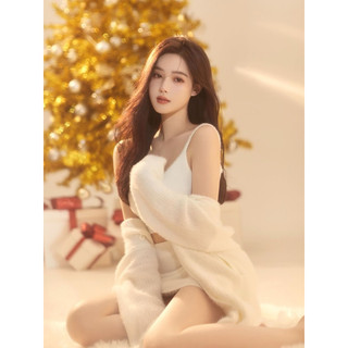 Áo khoác cardigan lông thỏ + set váy quảng châu 87695