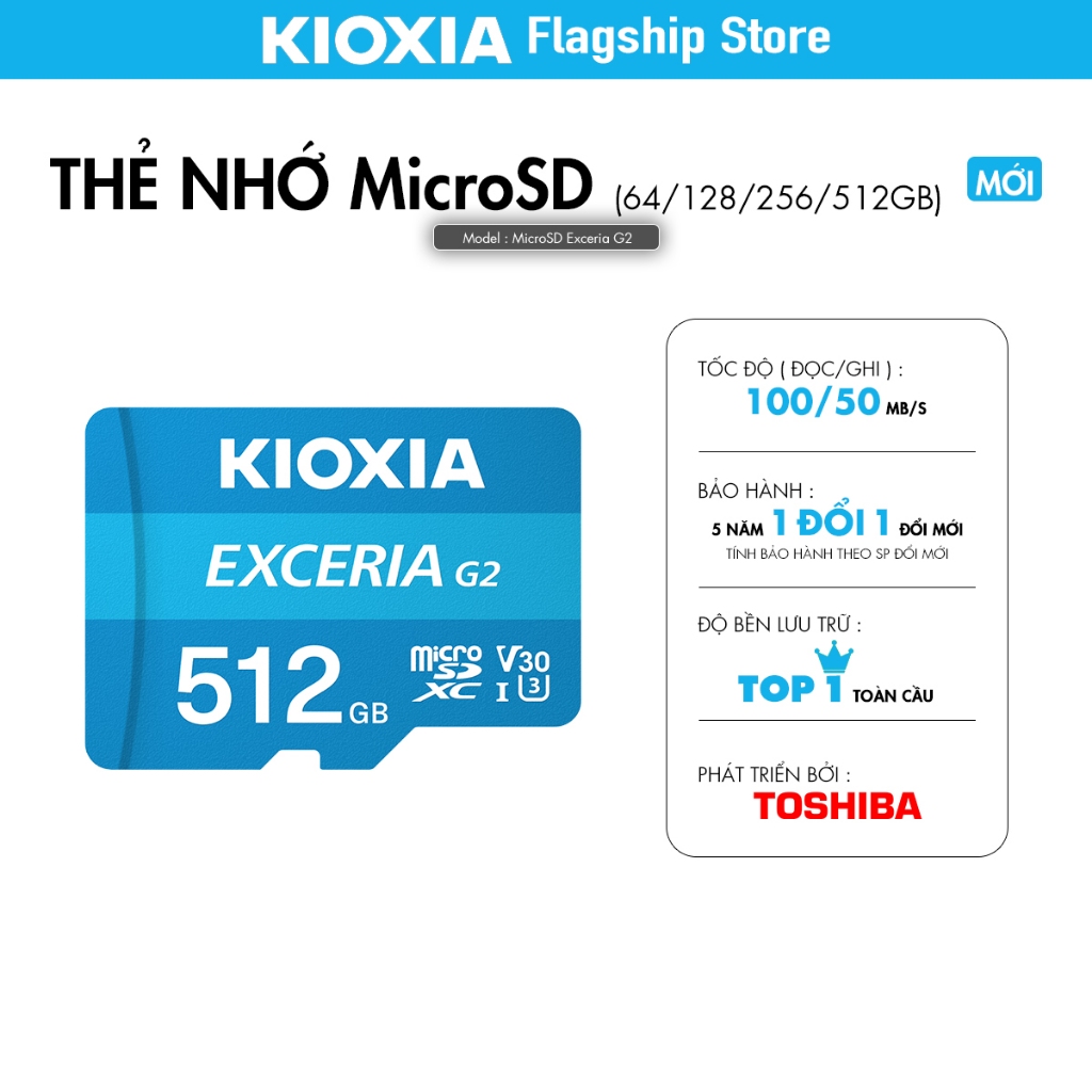 Thẻ nhớ KIOXIA MicroSD FullHD / 4K SDHC / SDXC V30 U1 / U3 CL10 [ MicroSD Exceria / MicroSD Exceria G2 ]  - Chính Hãng