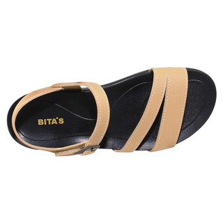 Sandal đế bằng nữ Bita's SHANA.03 (Đen + Kem + Vàng bò)