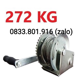 Tời quay tay 600lbs có cáp dài 8m. chịu tải 272kg. kèm ròng rọc treo 50kg, giá tốt