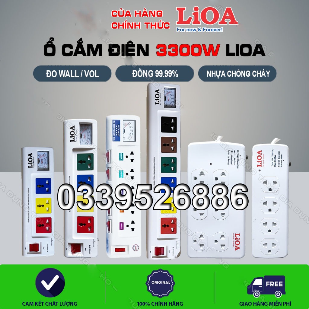 Ổ Cắm Công Suất Lớn Có Đồng Hồ Báo Điện Áp Hoặc Công Suất 3-6 Ổ Cắm LIOA, có công tắc từng ổ cắm