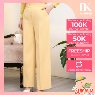 Quần Ống Rộng Cạp Sườn Cúc Bọc NK Fashion Công Sở Nữ, Hack Dáng, Chất Liệu Nhập Hàn Cao Cấp, Co Giãn Tốt NKQU2310001