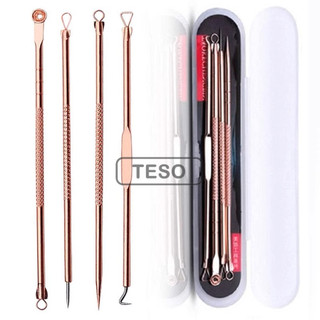 Bộ 4 dụng cụ nặn mụn chuyên nghiệp - 4 cây lấy nhân mụn, nặn mụn 2 đầu - tesovn