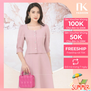 Set Áo Cổ Vuông Kết Hợp Chân Váy Xòe 2 Lớp NK Fashion Thiết Kế Thanh Lịch, Chất Liệu Cao Cấp Thoáng Mát NKBD2210001